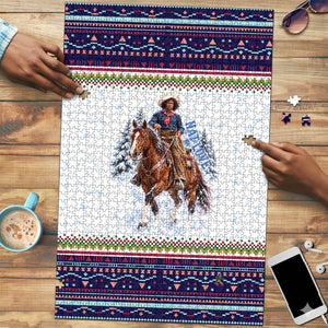Nat Love African American Cowboy Puzzle Winter Snow Fair Isle Pattern Western Graphic Art