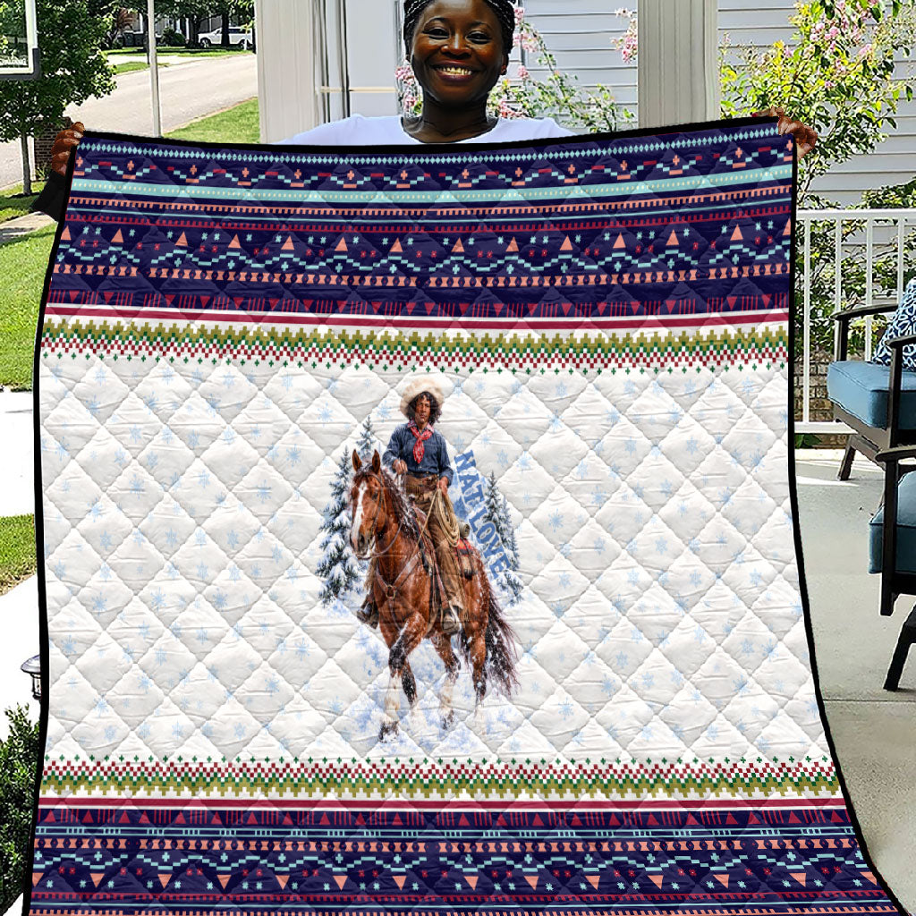 Nat Love African American Cowboy Quilt Winter Snow Fair Isle Pattern Western Graphic Art