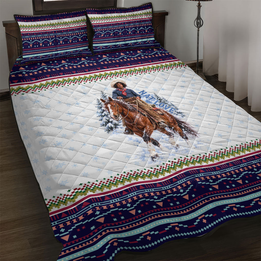 Nat Love African American Cowboy Quilt Bed Set Winter Snow Fair Isle Pattern Western Graphic Art