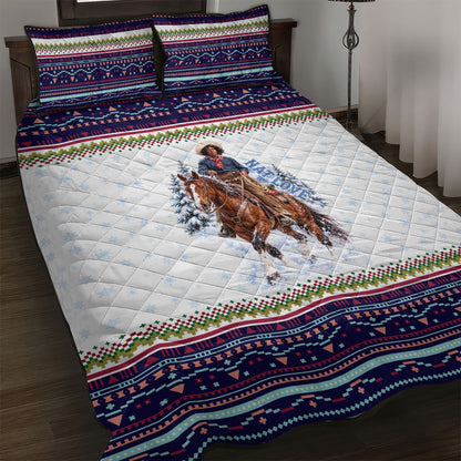 Nat Love African American Cowboy Quilt Bed Set Winter Snow Fair Isle Pattern Western Graphic Art