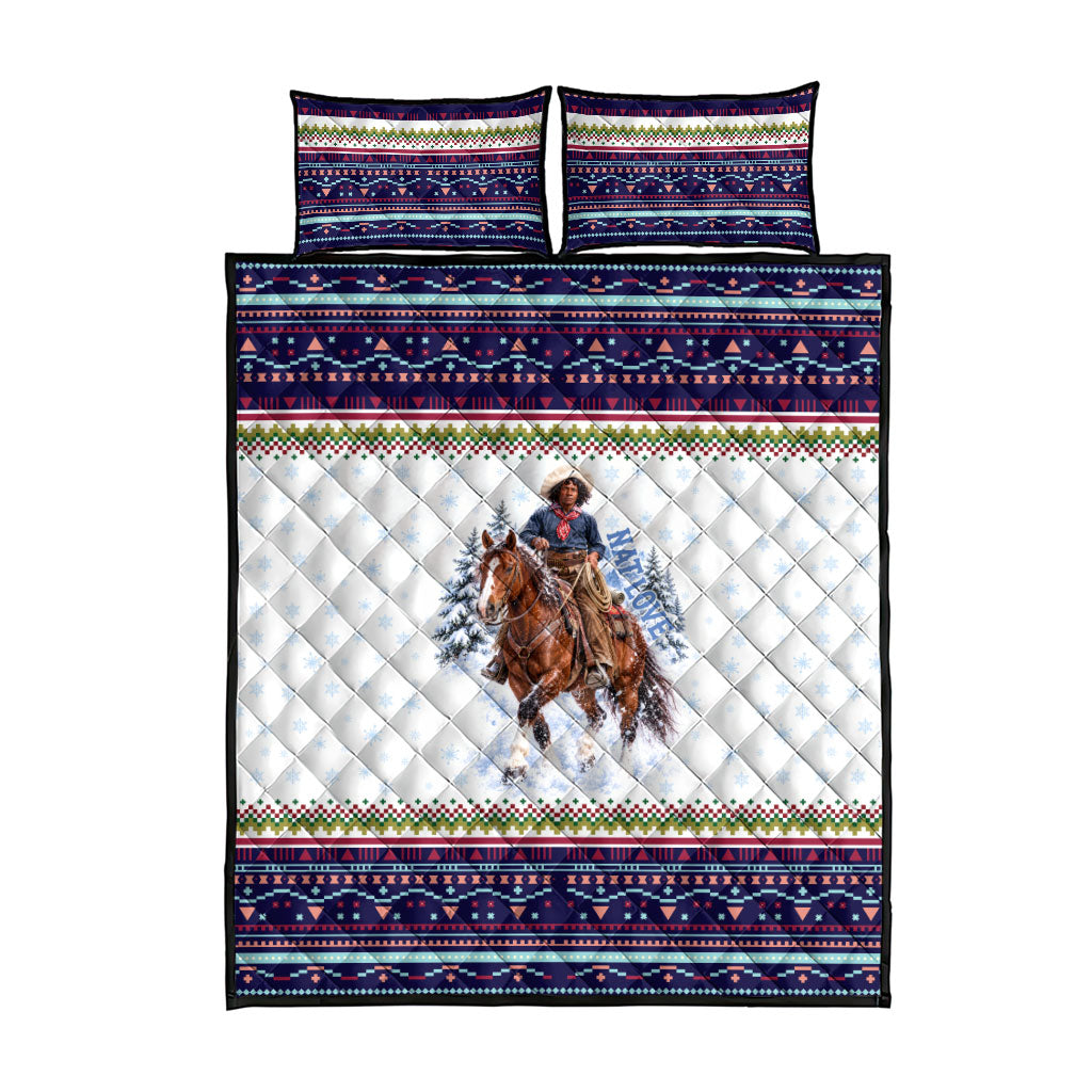 Nat Love African American Cowboy Quilt Bed Set Winter Snow Fair Isle Pattern Western Graphic Art