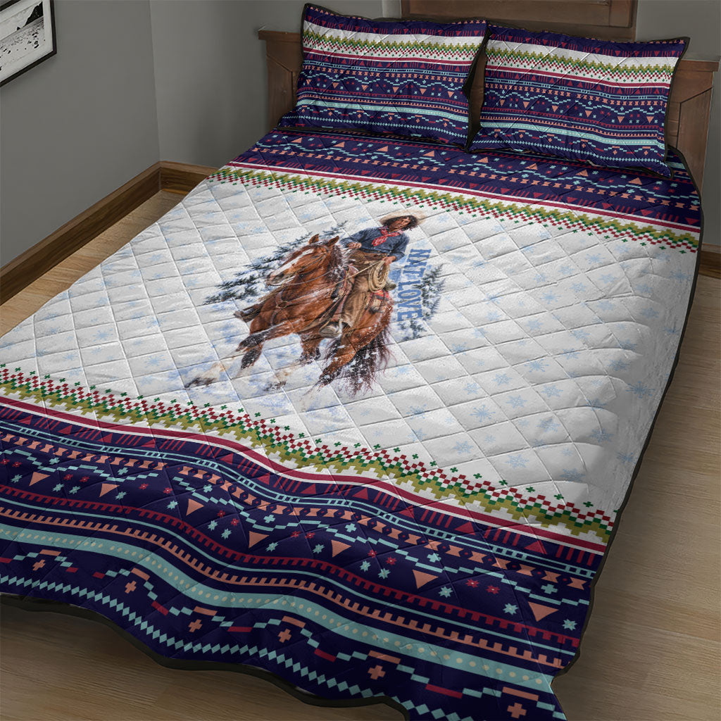 Nat Love African American Cowboy Quilt Bed Set Winter Snow Fair Isle Pattern Western Graphic Art
