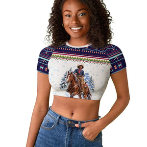 Nat Love African American Cowboy Raglan Cropped T shirt Winter Snow Fair Isle Pattern Western Graphic Art