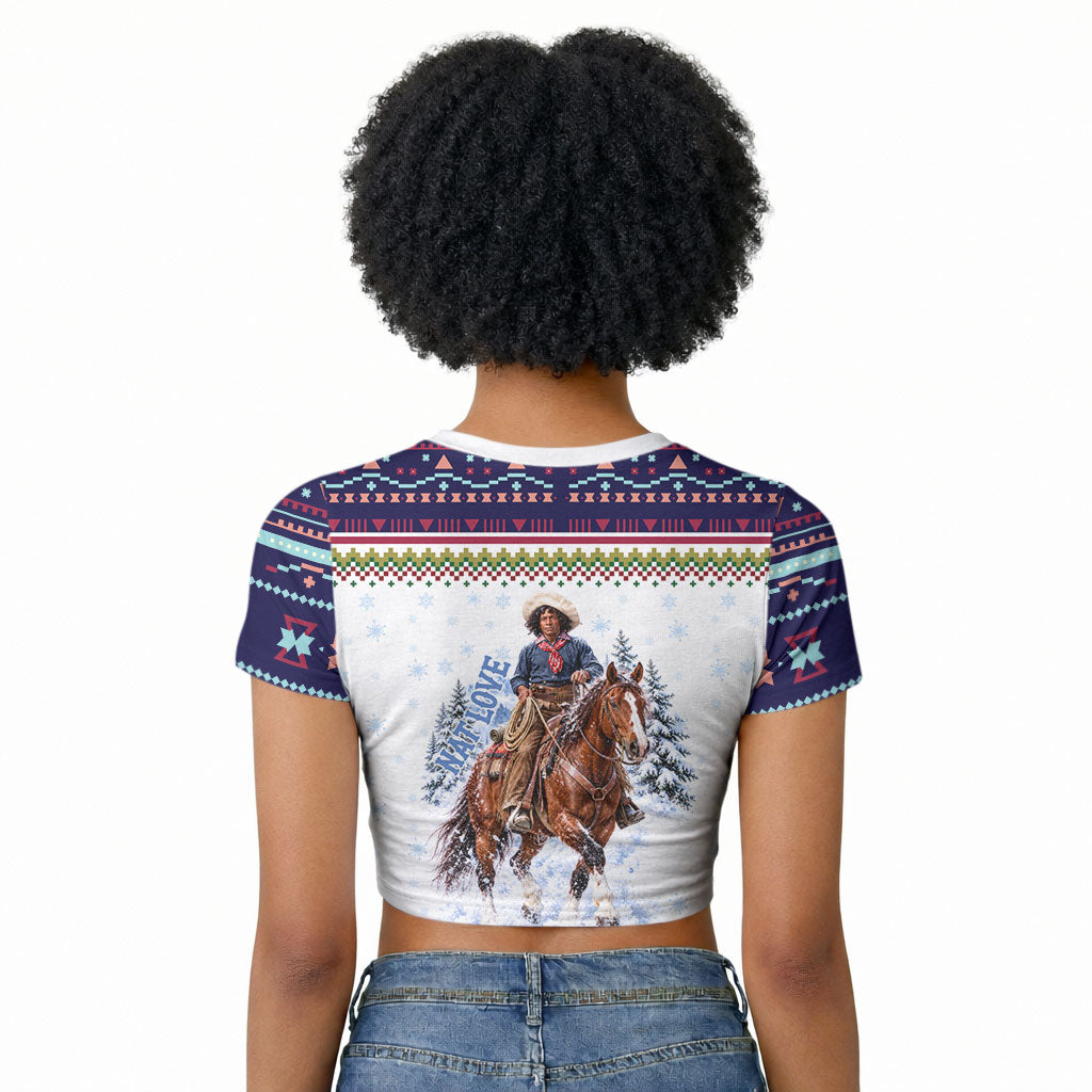 Nat Love African American Cowboy Raglan Cropped T shirt Winter Snow Fair Isle Pattern Western Graphic Art