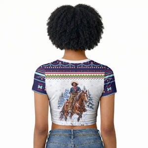 Nat Love African American Cowboy Raglan Cropped T shirt Winter Snow Fair Isle Pattern Western Graphic Art
