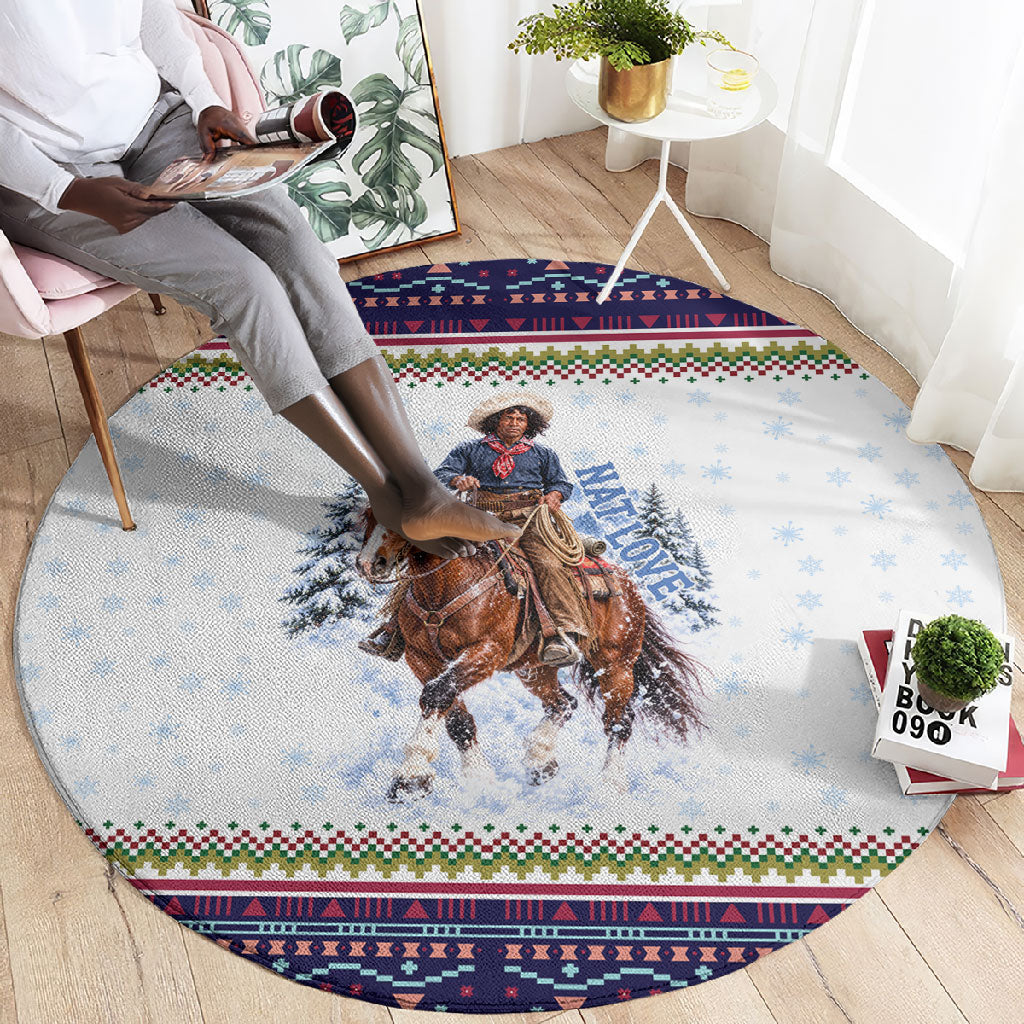 Nat Love African American Cowboy Round Carpet Winter Snow Fair Isle Pattern Western Graphic Art