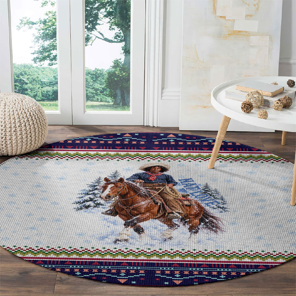 Nat Love African American Cowboy Round Carpet Winter Snow Fair Isle Pattern Western Graphic Art