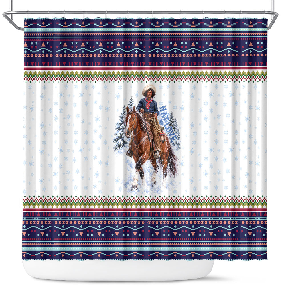 Nat Love African American Cowboy Shower Curtain Winter Snow Fair Isle Pattern Western Graphic Art