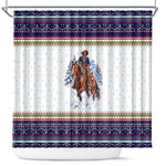 Nat Love African American Cowboy Shower Curtain Winter Snow Fair Isle Pattern Western Graphic Art