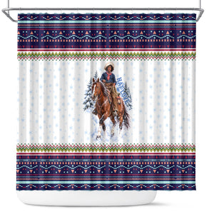 Nat Love African American Cowboy Shower Curtain Winter Snow Fair Isle Pattern Western Graphic Art