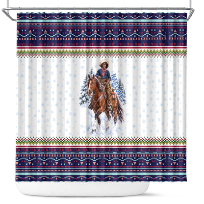 Nat Love African American Cowboy Shower Curtain Winter Snow Fair Isle Pattern Western Graphic Art