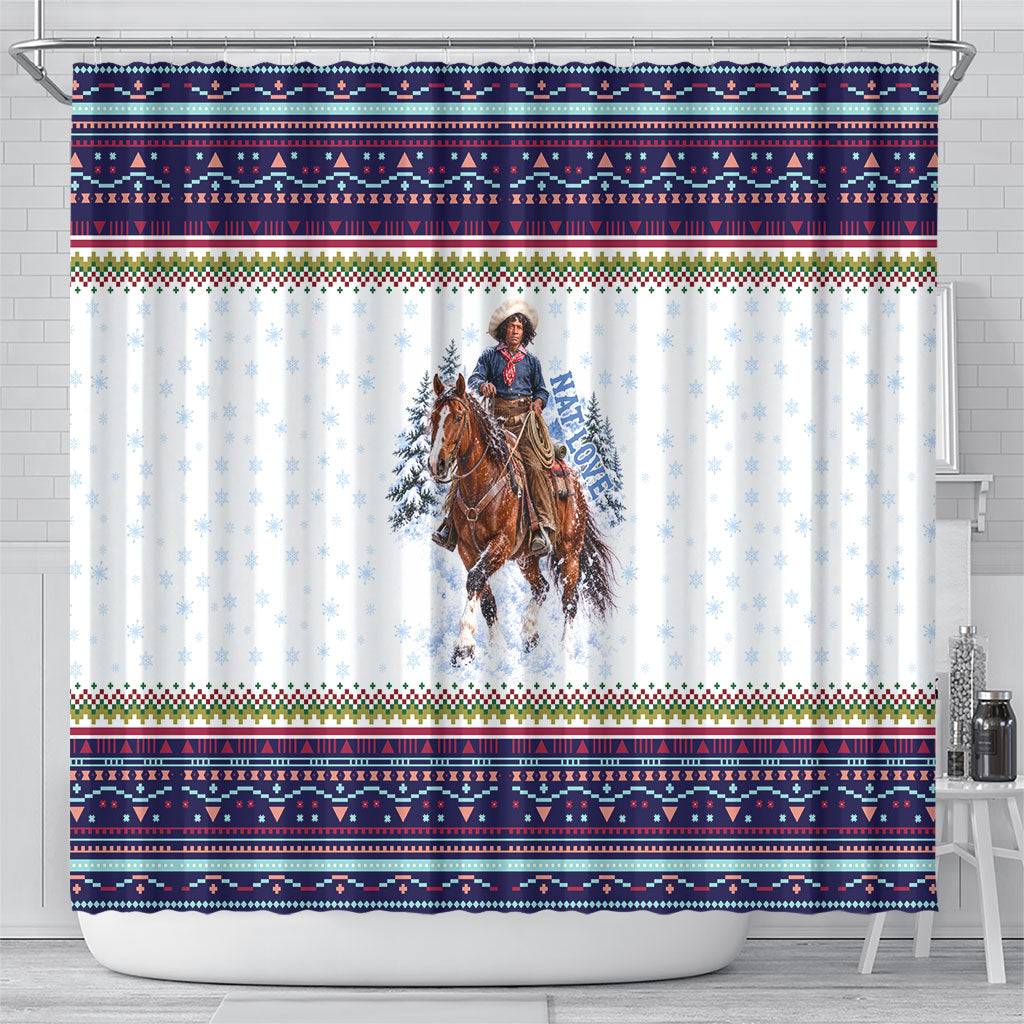Nat Love African American Cowboy Shower Curtain Winter Snow Fair Isle Pattern Western Graphic Art