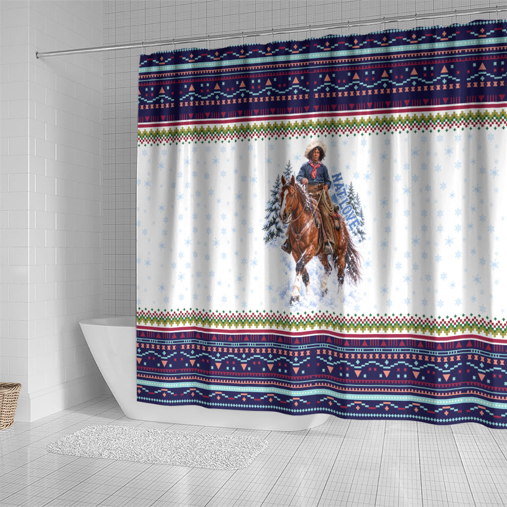 Nat Love African American Cowboy Shower Curtain Winter Snow Fair Isle Pattern Western Graphic Art