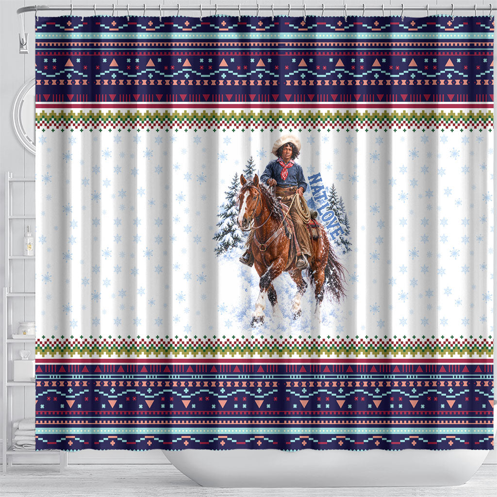 Nat Love African American Cowboy Shower Curtain Winter Snow Fair Isle Pattern Western Graphic Art