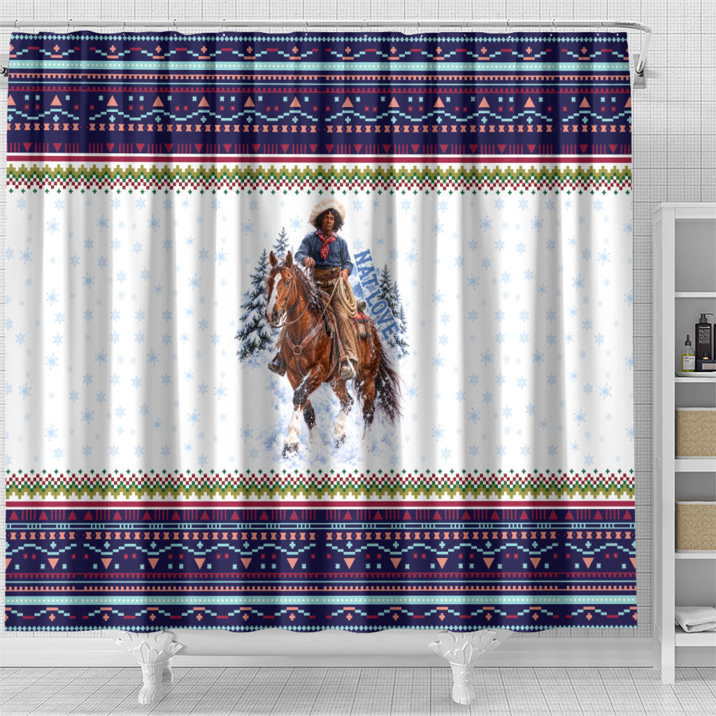 Nat Love African American Cowboy Shower Curtain Winter Snow Fair Isle Pattern Western Graphic Art