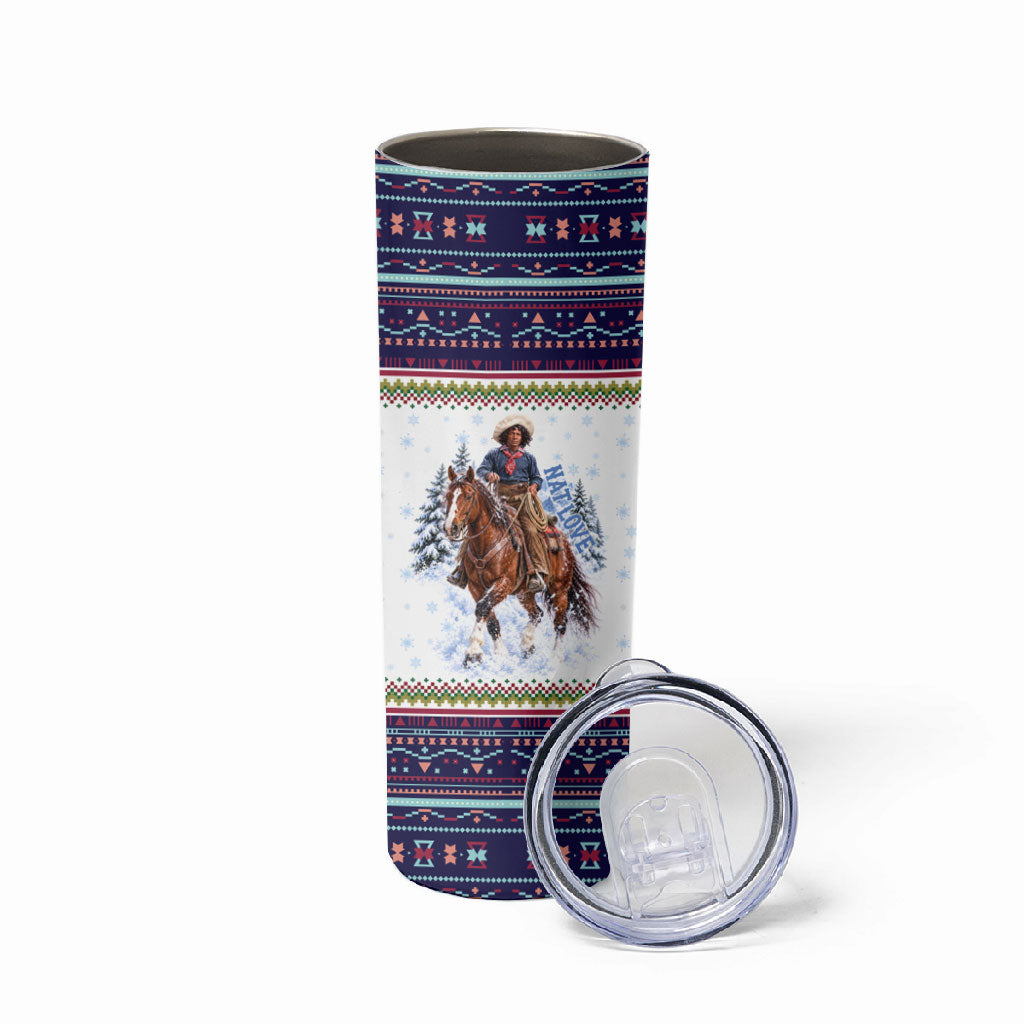 Nat Love African American Cowboy Skinny Tumbler Winter Snow Fair Isle Pattern Western Graphic Art