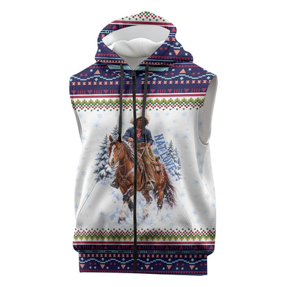 Nat Love African American Cowboy Sleeveless Zip Hoodie Winter Snow Fair Isle Pattern Western Graphic Art