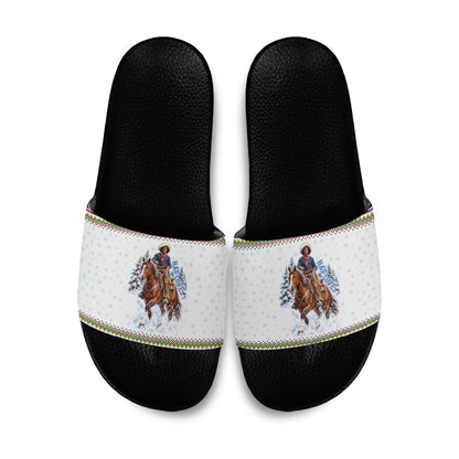 Nat Love African American Cowboy Slide Sandals Winter Snow Fair Isle Pattern Western Graphic Art