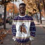 Nat Love African American Cowboy Sweatshirt Winter Snow Fair Isle Pattern Western Graphic Art