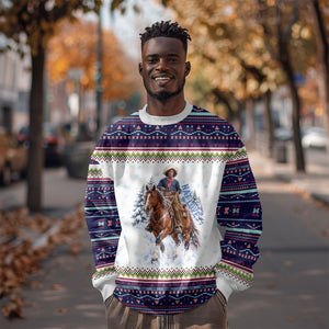 Nat Love African American Cowboy Sweatshirt Winter Snow Fair Isle Pattern Western Graphic Art