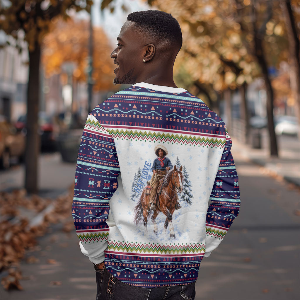 Nat Love African American Cowboy Sweatshirt Winter Snow Fair Isle Pattern Western Graphic Art