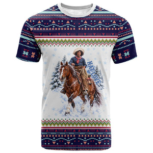 Nat Love African American Cowboy T shirt Winter Snow Fair Isle Pattern Western Graphic Art