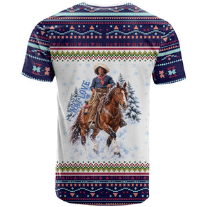 Nat Love African American Cowboy T shirt Winter Snow Fair Isle Pattern Western Graphic Art