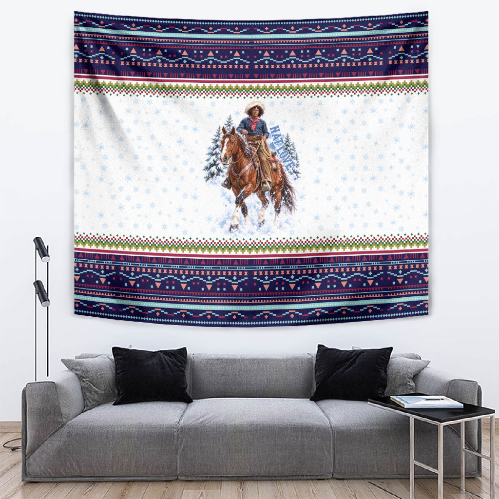Nat Love African American Cowboy Tapestry Winter Snow Fair Isle Pattern Western Graphic Art