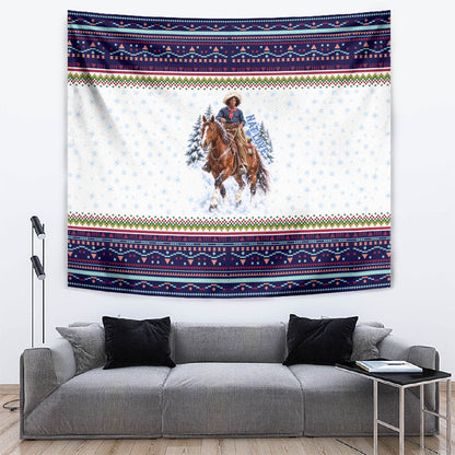 Nat Love African American Cowboy Tapestry Winter Snow Fair Isle Pattern Western Graphic Art