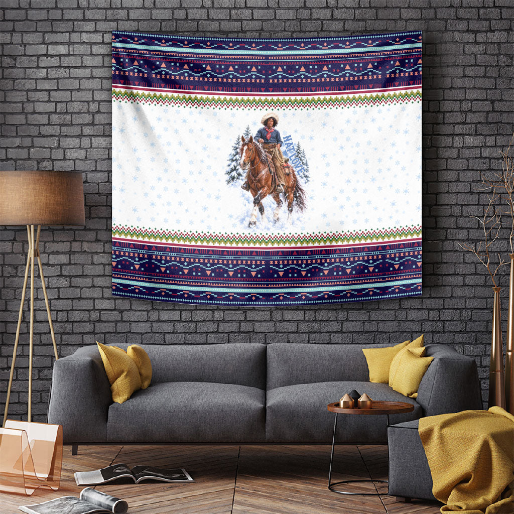 Nat Love African American Cowboy Tapestry Winter Snow Fair Isle Pattern Western Graphic Art