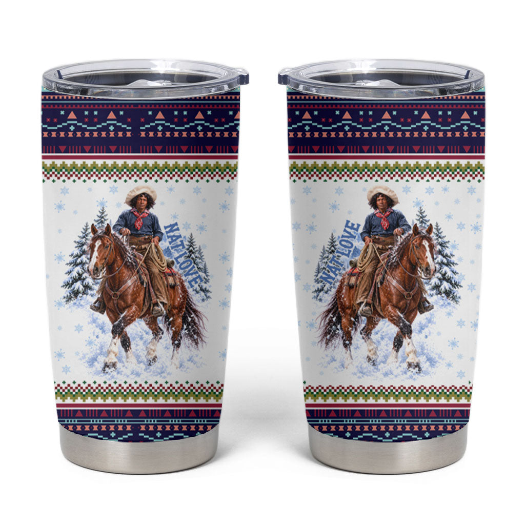 Nat Love African American Cowboy Tumbler Cup Winter Snow Fair Isle Pattern Western Graphic Art