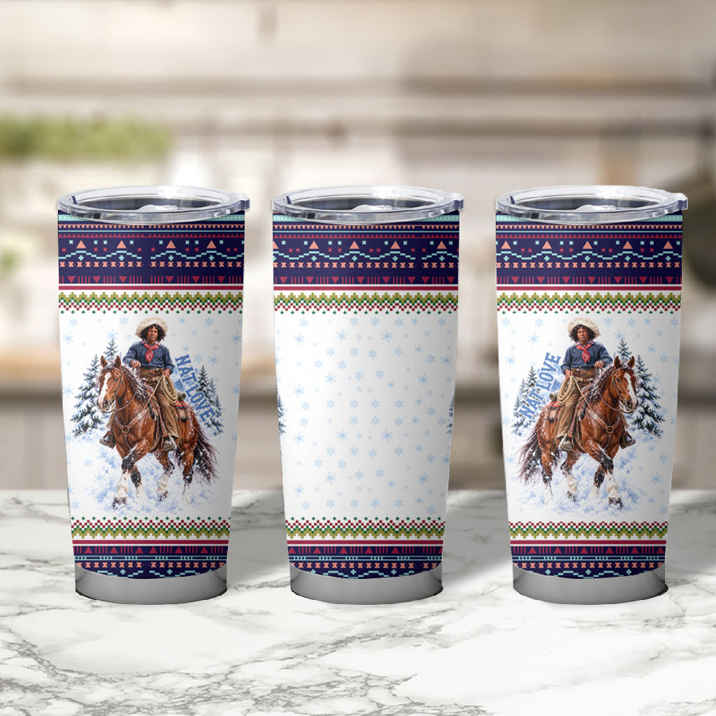 Nat Love African American Cowboy Tumbler Cup Winter Snow Fair Isle Pattern Western Graphic Art