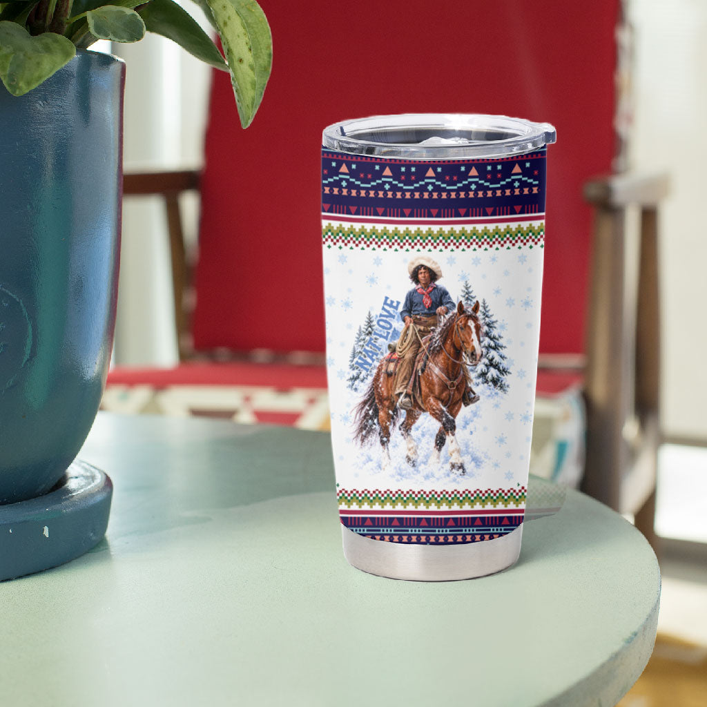 Nat Love African American Cowboy Tumbler Cup Winter Snow Fair Isle Pattern Western Graphic Art