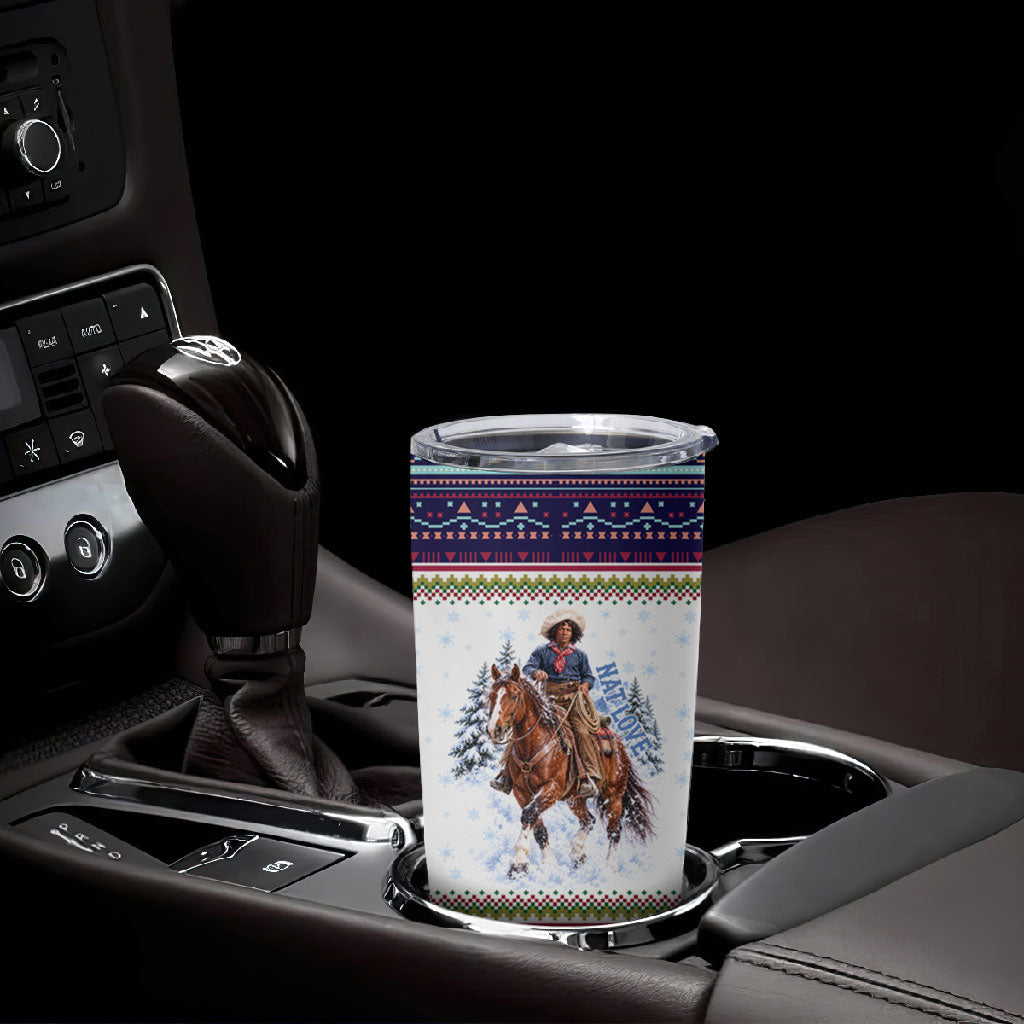 Nat Love African American Cowboy Tumbler Cup Winter Snow Fair Isle Pattern Western Graphic Art
