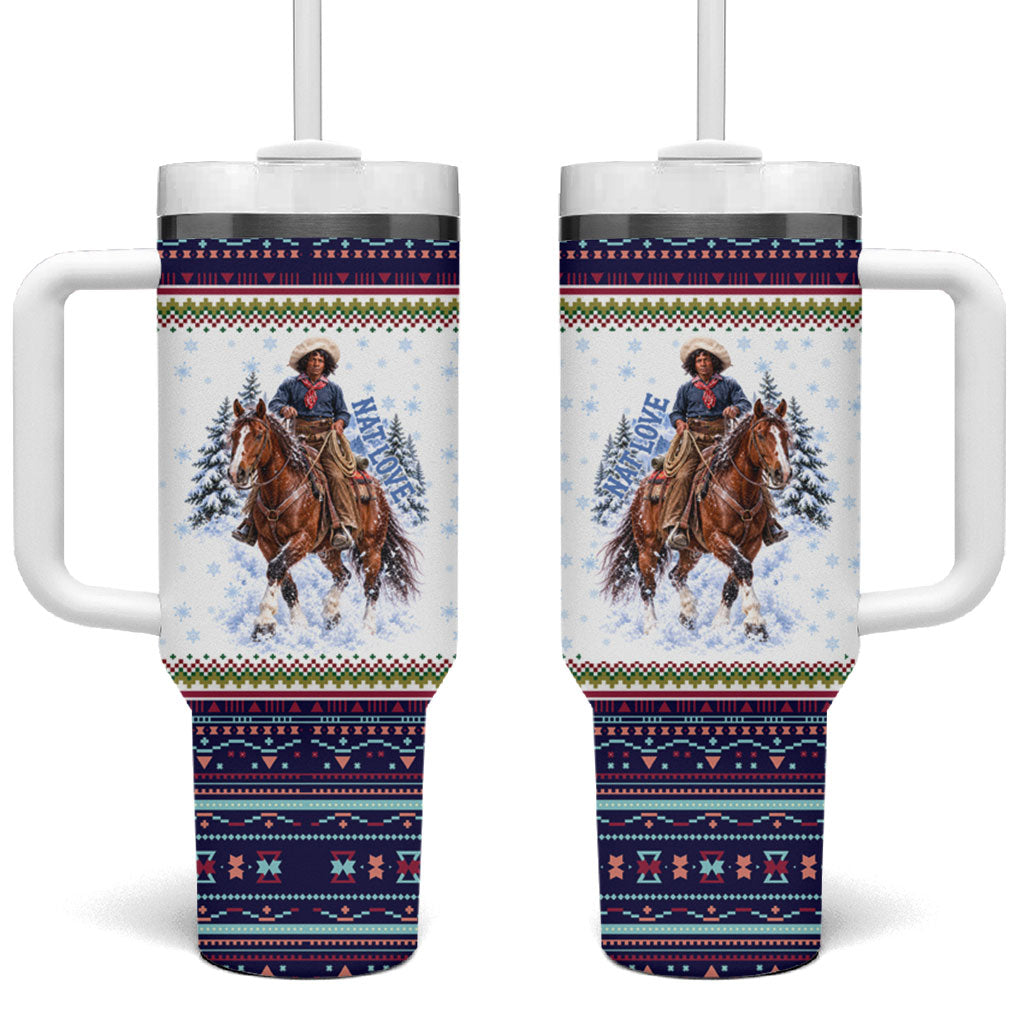 Nat Love African American Cowboy Tumbler With Handle Winter Snow Fair Isle Pattern Western Graphic Art