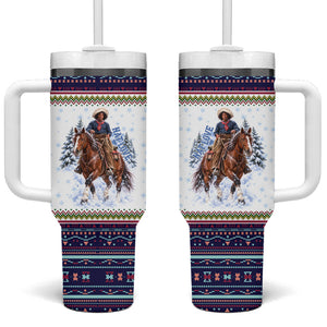 Nat Love African American Cowboy Tumbler With Handle Winter Snow Fair Isle Pattern Western Graphic Art