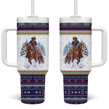 Nat Love African American Cowboy Tumbler With Handle Winter Snow Fair Isle Pattern Western Graphic Art