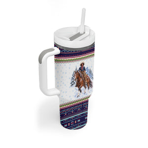 Nat Love African American Cowboy Tumbler With Handle Winter Snow Fair Isle Pattern Western Graphic Art