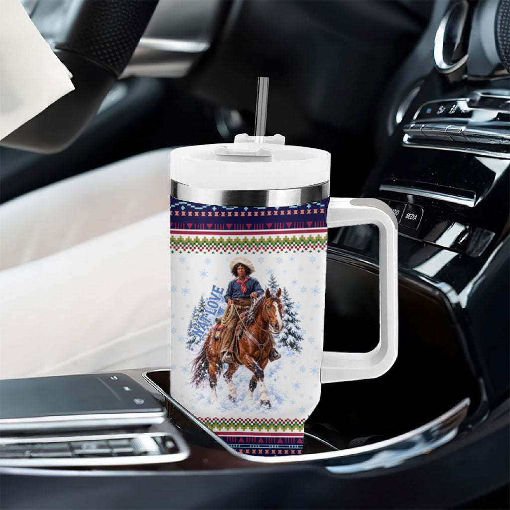 Nat Love African American Cowboy Tumbler With Handle Winter Snow Fair Isle Pattern Western Graphic Art