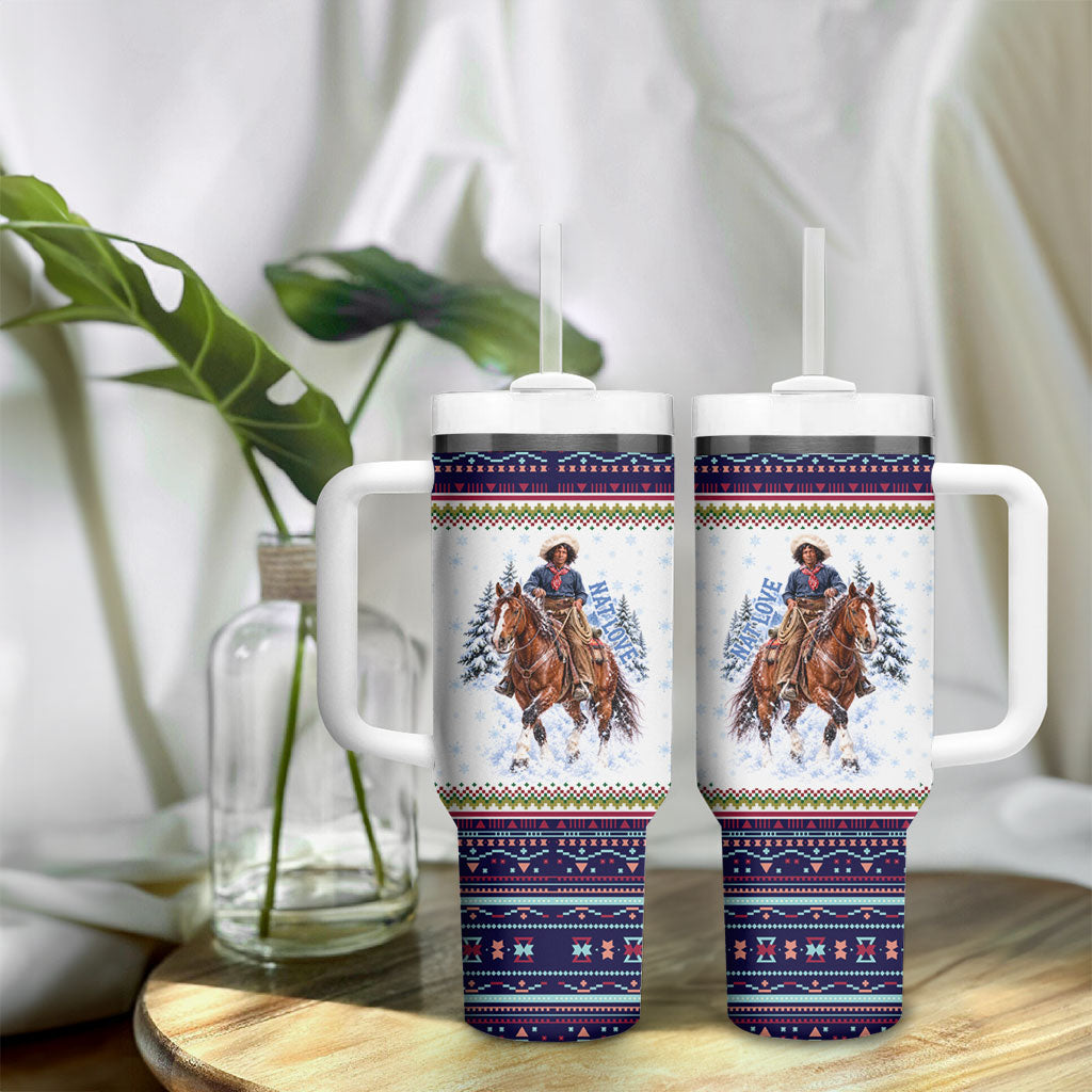 Nat Love African American Cowboy Tumbler With Handle Winter Snow Fair Isle Pattern Western Graphic Art