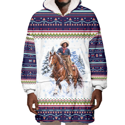 Nat Love African American Cowboy Wearable Blanket Hoodie Winter Snow Fair Isle Pattern Western Graphic Art