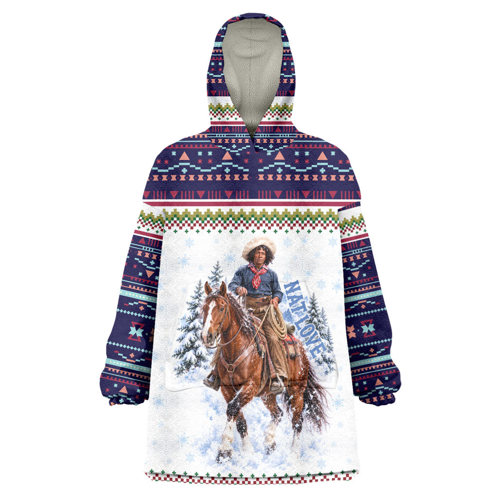 Nat Love African American Cowboy Wearable Blanket Hoodie Winter Snow Fair Isle Pattern Western Graphic Art
