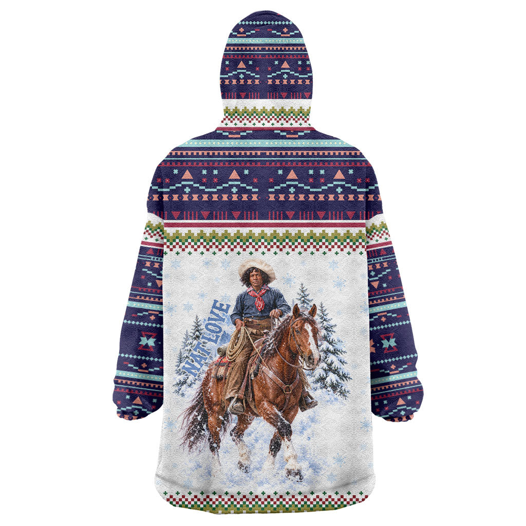 Nat Love African American Cowboy Wearable Blanket Hoodie Winter Snow Fair Isle Pattern Western Graphic Art