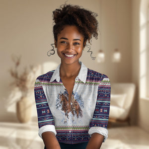 Nat Love African American Cowboy Women Casual Shirt Winter Snow Fair Isle Pattern Western Graphic Art