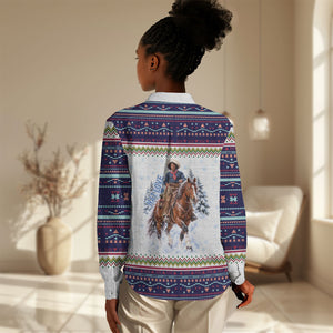 Nat Love African American Cowboy Women Casual Shirt Winter Snow Fair Isle Pattern Western Graphic Art