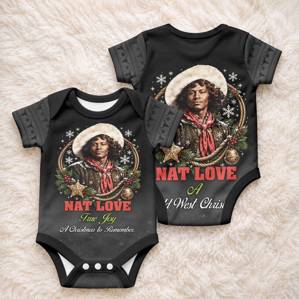 Nat Love Wild West Christmas Baby Onesie African American Cowboy Holiday Portrait Art