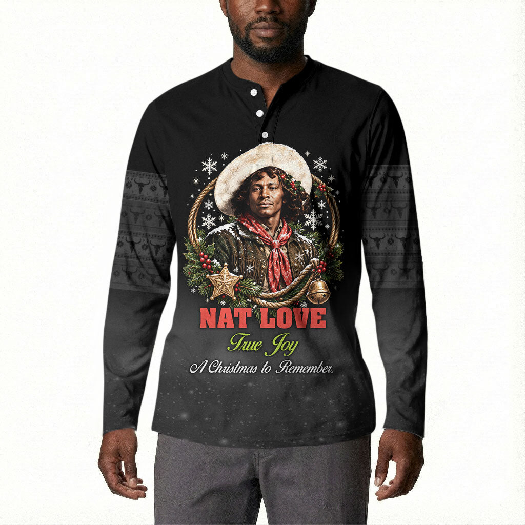 Nat Love Wild West Christmas Button Sweatshirt African American Cowboy Holiday Portrait Art