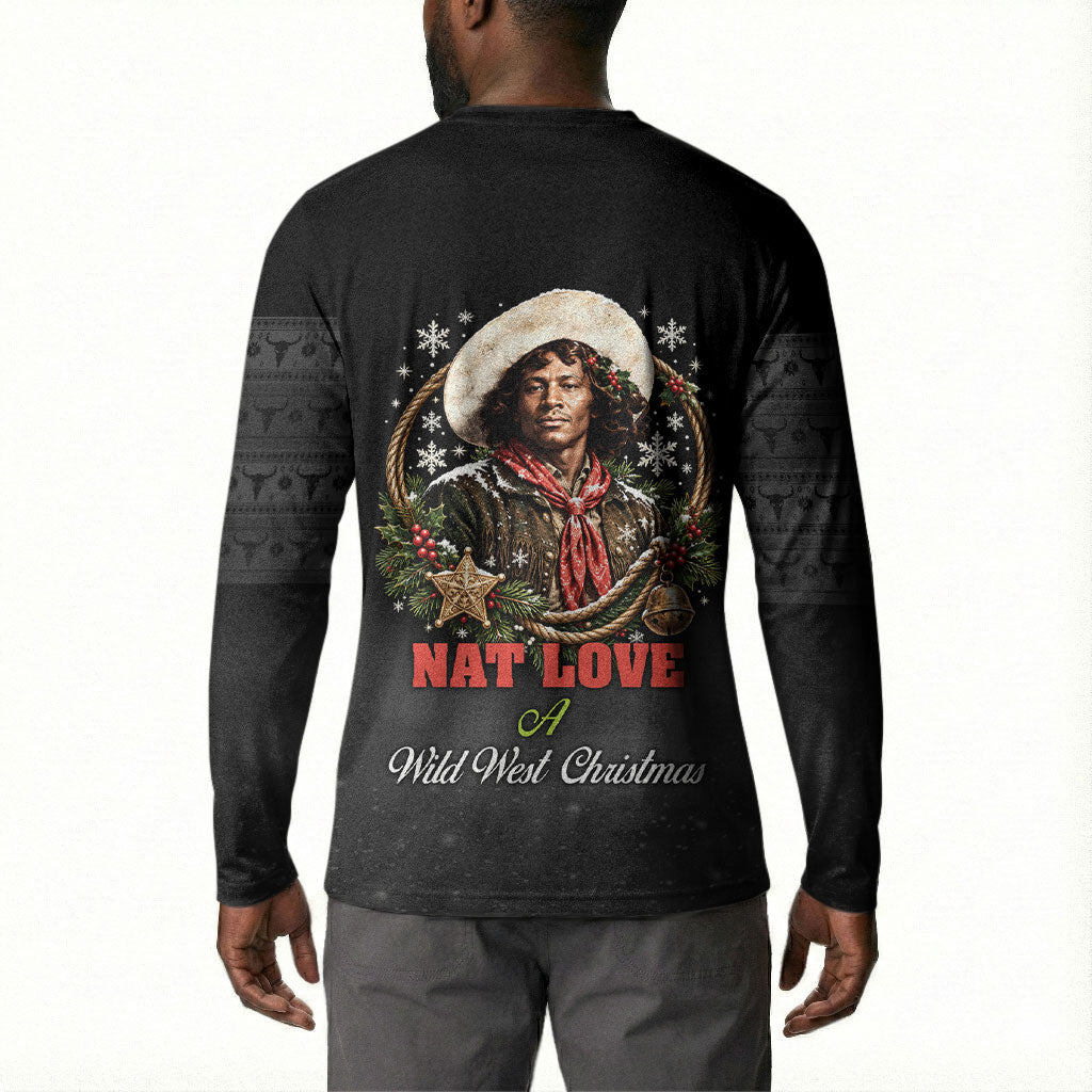 Nat Love Wild West Christmas Button Sweatshirt African American Cowboy Holiday Portrait Art