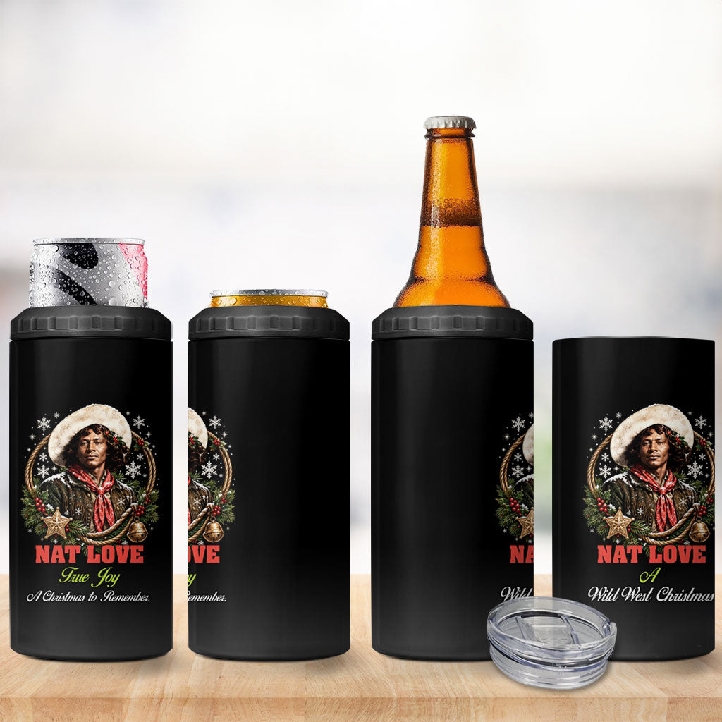 Nat Love Wild West Christmas 4 in 1 Can Cooler Tumbler African American Cowboy Holiday Portrait Art