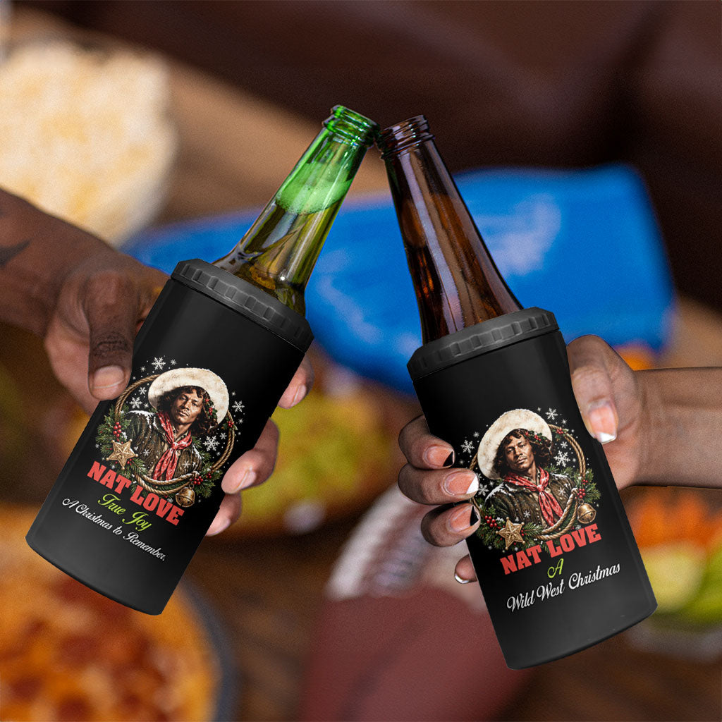 Nat Love Wild West Christmas 4 in 1 Can Cooler Tumbler African American Cowboy Holiday Portrait Art